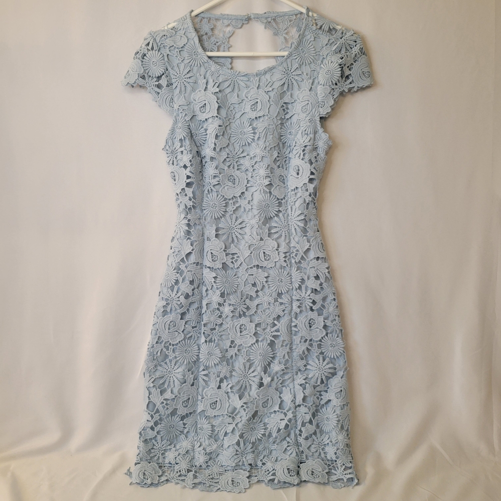 Lulu's Sky Blue Floral Lace Midi Dress
